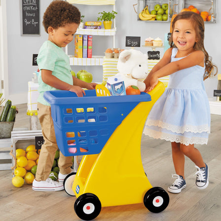 Shopping Cart Blue and Yellow - 
Kids can mimic trips to the grocery store, just like mom and dad, with this toy Shopping Cart.