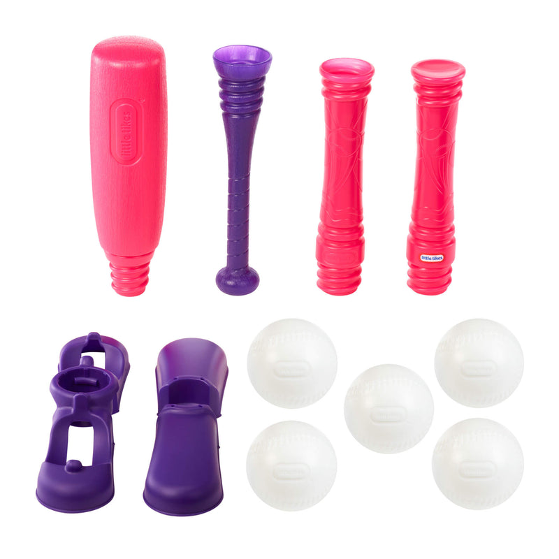 pink and purple tball set components