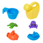 six accessories - watering can, fill cup, boat, submarine, and 2 fun sea creatures