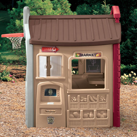 Endless Adventures® Tikes Town Playhouse - 
Grocery Store/Bank Wall has a drive-up window plus ATM.