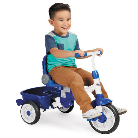 Perfect Fit 4-in-1 Trike - Blue - 
Stage 4- Child can pedal and steer on their own with parent supervision.