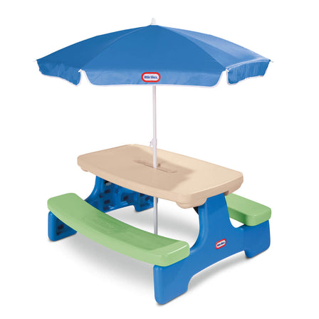 Easy Store™ Picnic Table with Umbrella - Blue\Green - 
The included umbrella provides UV protection.