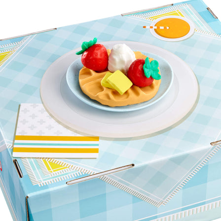 Creative Chefs™ Waffle Kit - 
Package becomes a play table. Kids can place their dishes on the table for the ultimate pretend play experience.