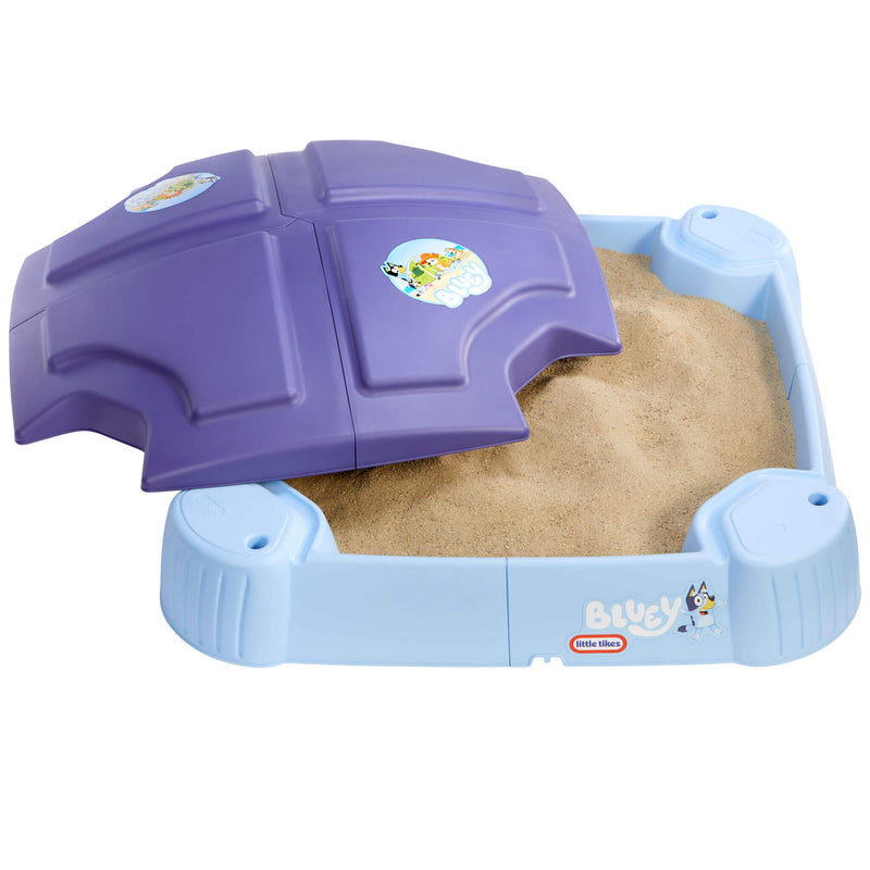 blue sandbox with removeable purple lid