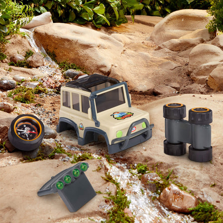 Big Adventures™  Binocular Searching Safari SUV with Detachable Tools - 
Deconstruct the Binocular Searching Safari SUV to find three working tools: binoculars, flashlight, and compass.