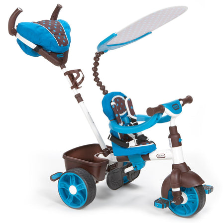 4-in-1 Trike Sports Edition - Blue – Adjustable with 4 Stages and Parent Steering - 
Toddlers can learn how to pedal while parent pushes, but they are unable to turn the wheel