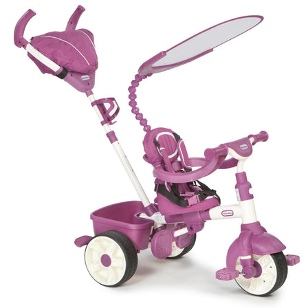 4-in-1 Trike Sports Edition - Pink - 
Toddlers can learn how to pedal while parent pushes, but they are unable to turn the wheel