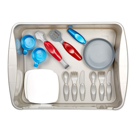 First Sink & Stove - 
Includes 13 kitchen accessories that can be stored inside the sink for easy cleanup.