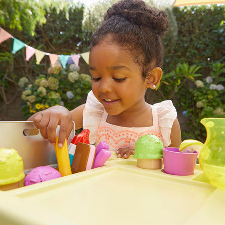 2-in-1 Lemonade and Ice Cream Stand - 
Designed with plenty of hooks and storage under the cart so kids can store the accessories during and after playtime