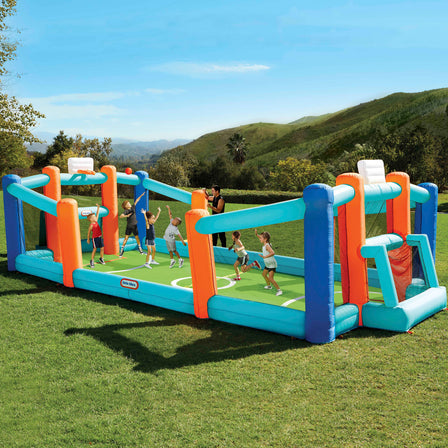 Huge Backyard Soccer & Basketball Court - 
Inflatable court is so huge, up to 8 kids can play at once.