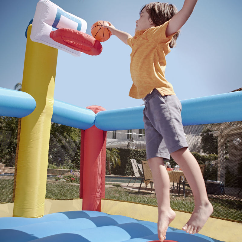 Constant air inflatable with basketball hoop and backboard makes dunking a basketball easier!