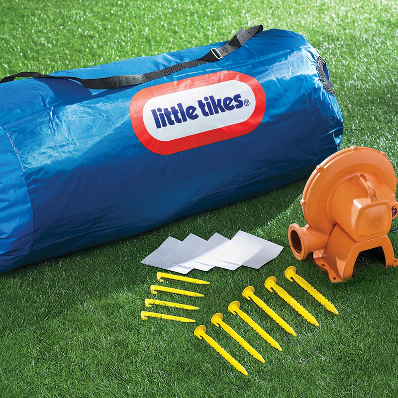 Includes: stakes to anchor bouncer; heavy-duty blower with GFCI plug with stakes; bouncer storage bag and repair kit