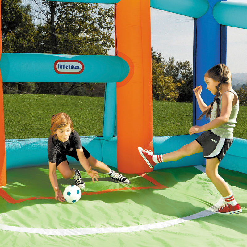 Kids can change it up and play a game of soccer with nets at both ends of the court