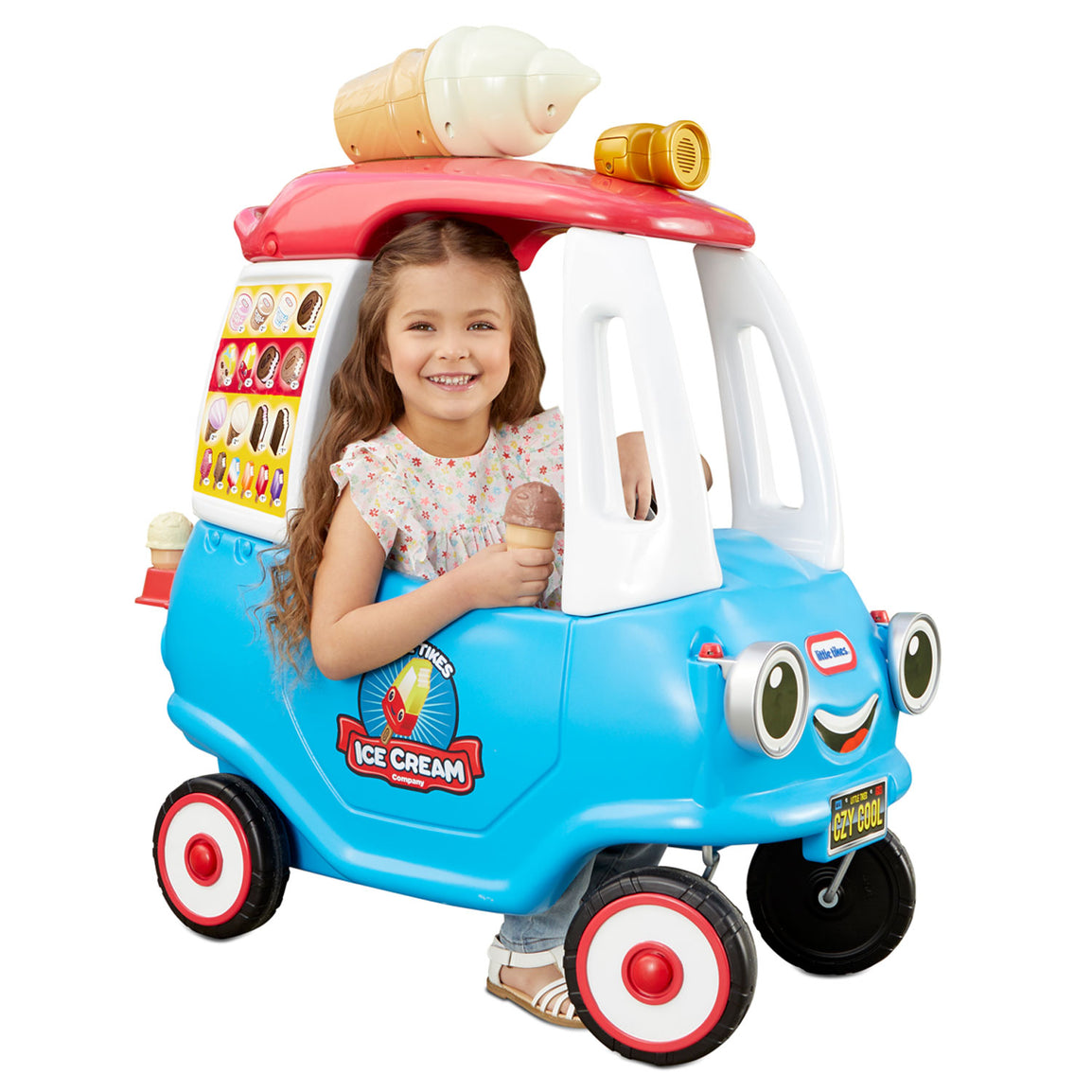 Kids Wooden Interactive Ice Cream Cart Playset Toy w/ Chalkboard & Storage